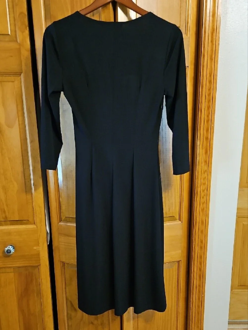 connected apparel Black Long-Sleeve Faux-Wrap Dress with Decorative Accent
